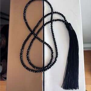 Chic black beaded tassel necklace